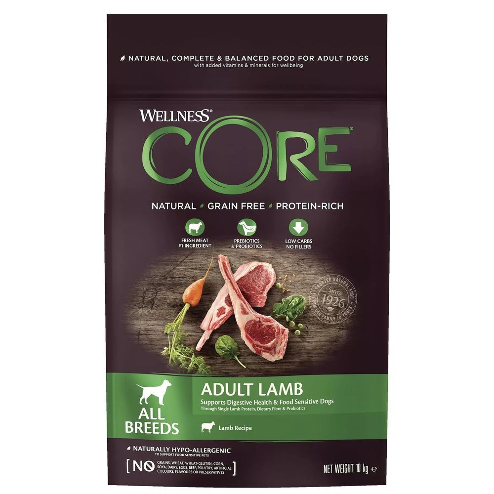 Сухой корм CORE для взрослых собак всех пород из ягненка с яблоком, пакет 10 кг