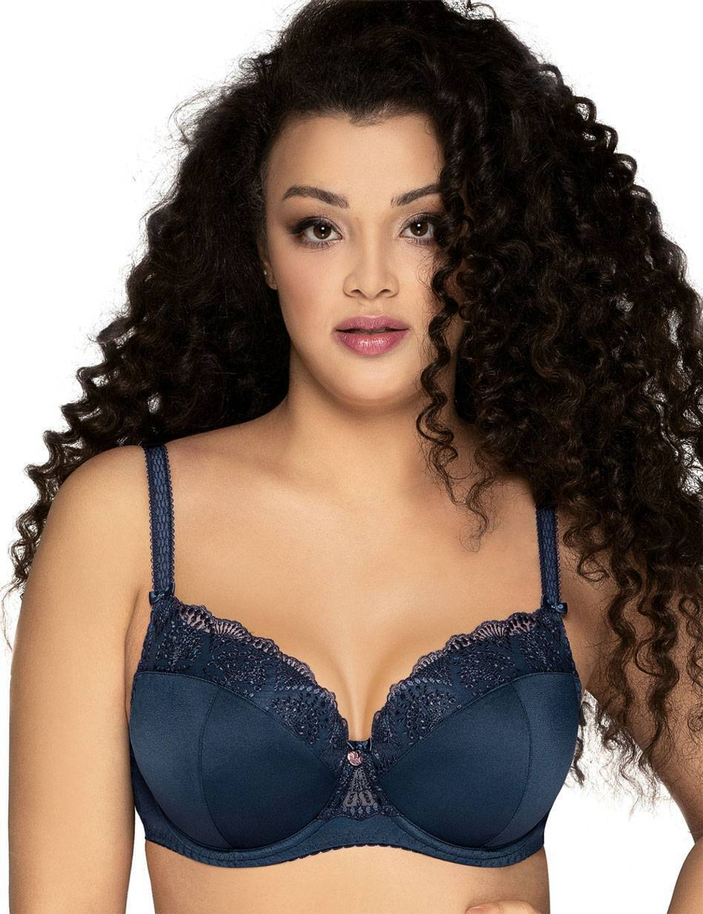 Темно-синий бюстгальтер Freesia с эффектной вышивкой на +size чашках (Размер: 75K) (Цвет: темно-синий)