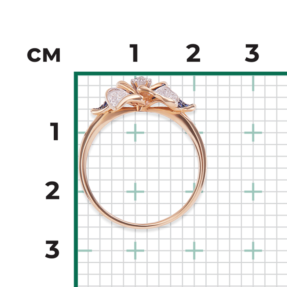 Кольцо «Анютины глазки» из красного золота с фианитами