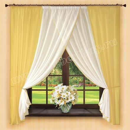 Готовые шторы для кухни:  Комплект для кухни  (арт. 2053)  -  300х180 см. - бежевый