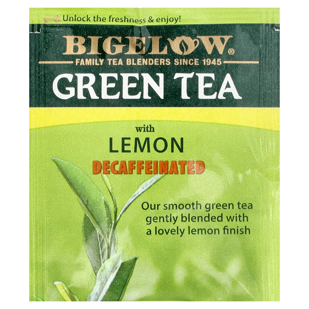Bigelow, зеленый чай с лимоном, без кофеина, 20 чайных пакетиков, 25 г (0,91 унции)