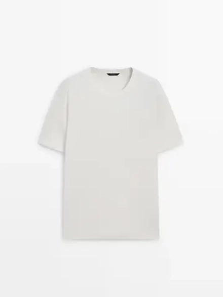 Massimo Dutti Футболка из смесового хлопка, натуральный, кремовый