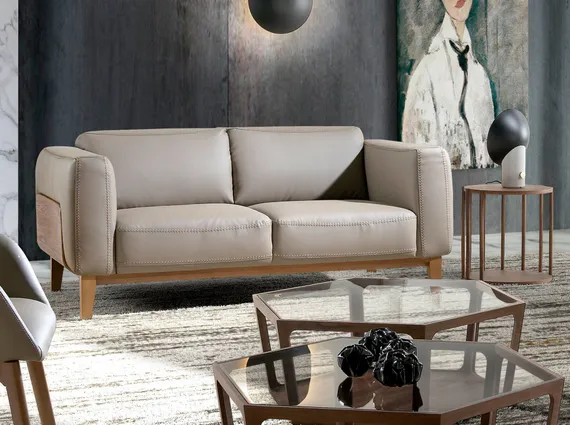 Двухместный диван Angel Cerda 5353-2P, серо-бежевая кожа