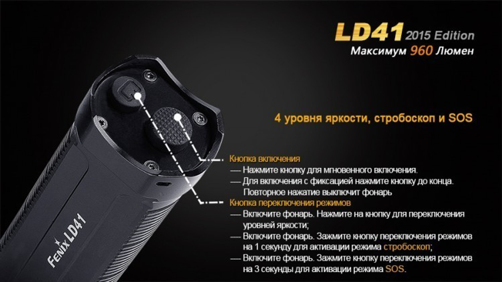 Фонарь светодиодный Fenix LD41 Cree XM-L2 (U2), 960 лм, 4-АА
