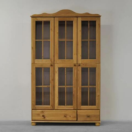 Шкаф с витриной Бритта трехдверная, бейц