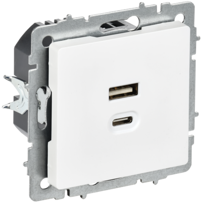 BRITE Розетка USB A+C 45Вт высокоскоростная зарядка РЮ11-2-БрАБ арктический белый IEK