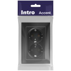 Розетка Intro Accent 6-205-05 2X2P+E Schuko, 16А-250В, IP20, СУ, AL/CU, антрацит