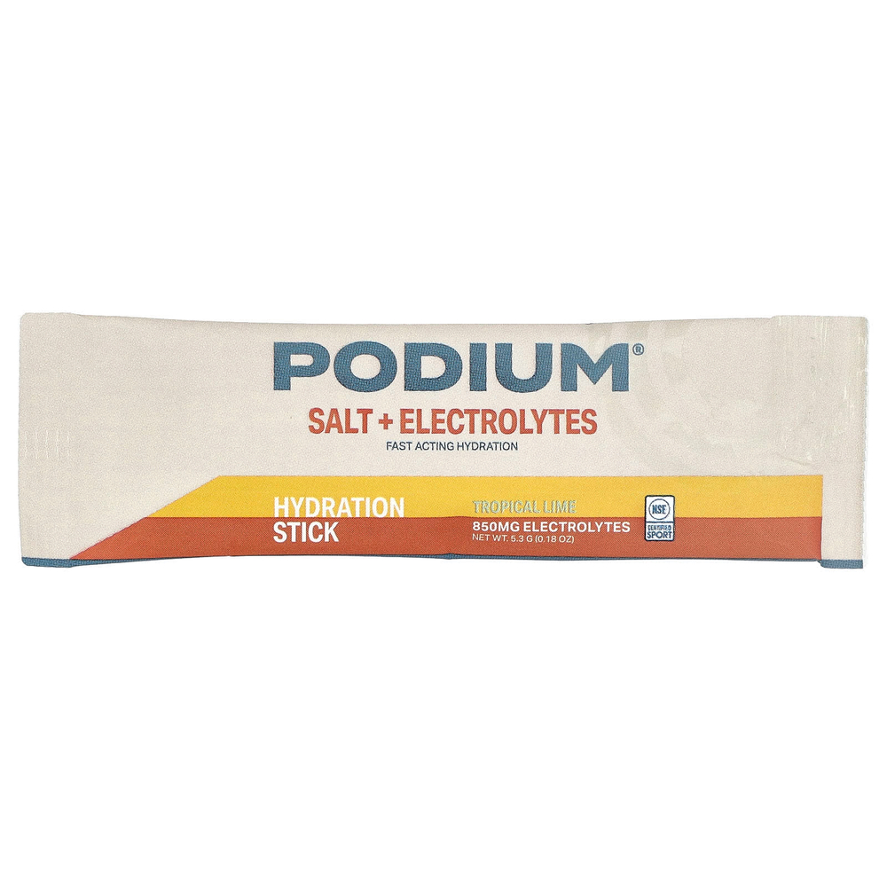 Podium Nutrition, соль и электролиты, стики для гидратации, тропический лайм, 6 стиков по 5,3 г (0,18 унции)