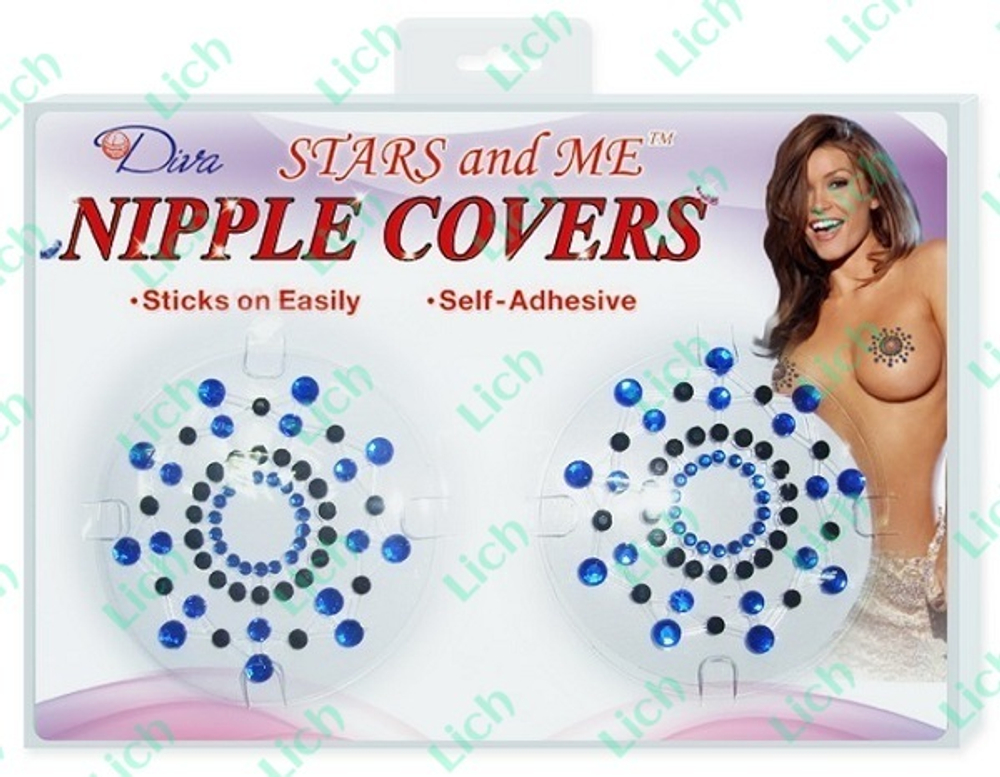 Черно-синее украшение со стразами для сосков