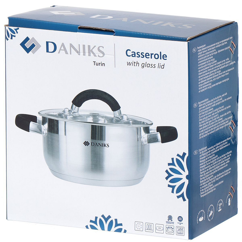 Кастрюля нерж, 4.1 л, с крыш, Daniks, Турин, QS-1-22/GS-01413-22CA, индукц