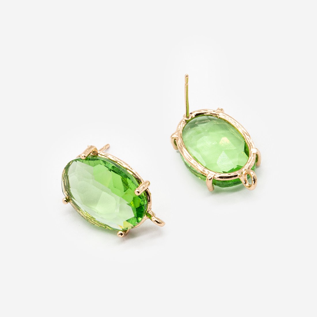 Швензы "Моя весна", зеленый кристалл, позолота, 21,7*13мм