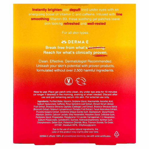 DERMA E, Гидрогелевые патчи с витамином C Bright, для всех типов кожи, 5 упаковок
