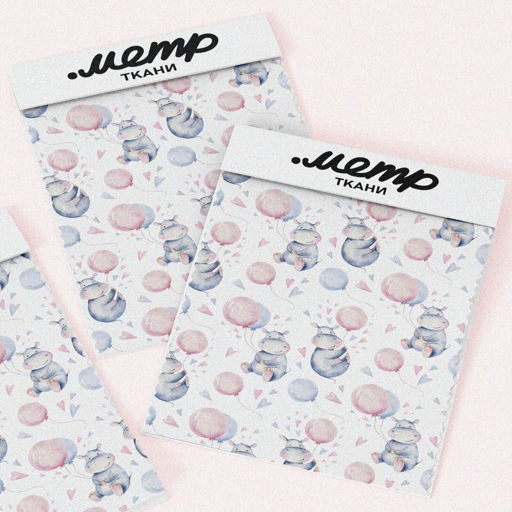 Ткань шифон детские бегемотики