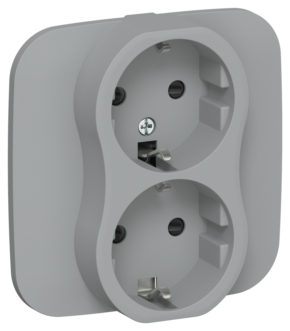 FLITE Розетка 2-местная с заземлением с защитными шторками 16А РСш12-0-А-ФлС серый IEK