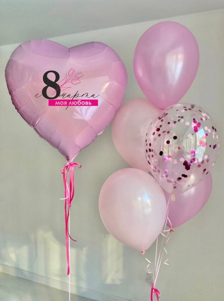 Розовые воздушные шары на 8 марта №2798