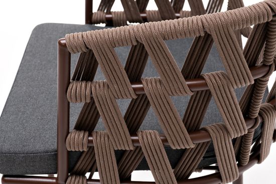 "Диего" стул плетеный из роупа, каркас из стали коричневый (RAL8016) муар, роуп коричневый круглый, ткань темно-серая 027