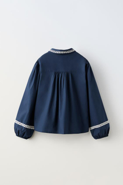 ZARA КУРТКА-РУБАШКА С КОНТРАСТНОЙ ВЫШИВКОЙ, СИНИЙ