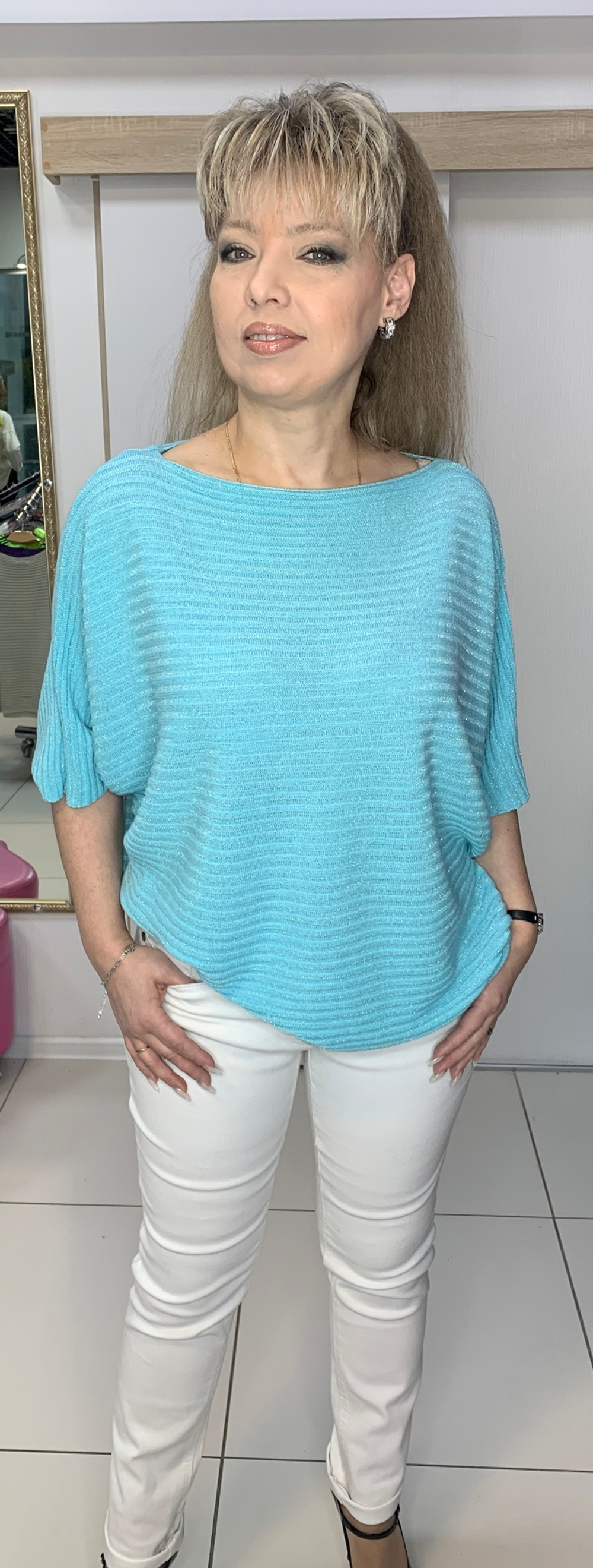 Нарядный итальянский блузон "лапша" с люрексом