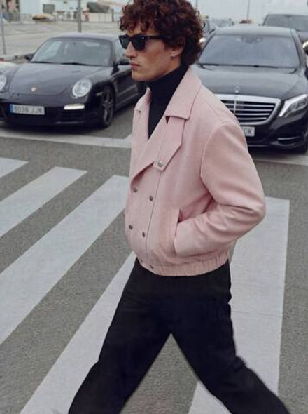 Бомбер-косуха унисекс из пальтовой шерсти, цвет пыльно-розовый