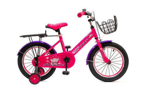 Велосипед 16" HOGGER "TOCORO" сталь, ручной и ножной тормоз, доп.колеса, корзина, розовый