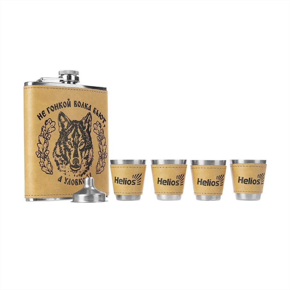 Набор Helios (HS-N-А07) Фляжка (в коже 240 мл + 4 стопки + воронка)
