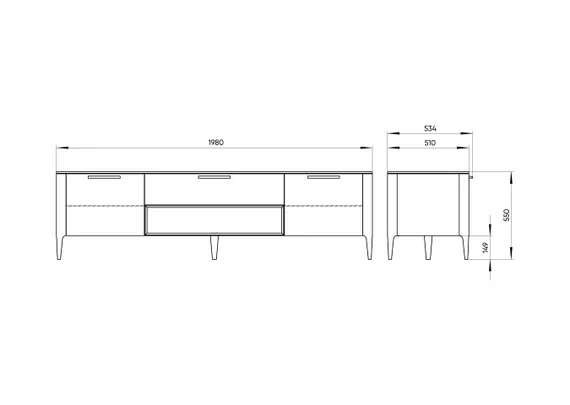 Тумба Type oak под ТВ ширина 200 см (натуральный дуб)