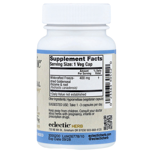 Eclectic Herb, сублимированный желтокорень, 400 мг, 50 растительных капсул