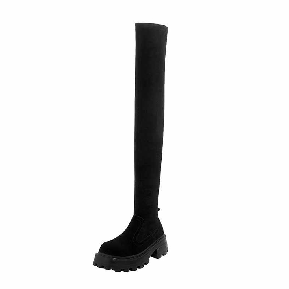 Slimming MINI YOOXI Long Shaft Boots Top Grain Pig Leather Over the knee Boots Medium Heel 3 5cm Women"s