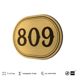 Номерок на дверь квартиры 809, для кабинета, офиса, шильдик 9 х 7 см, золотистый, Айдентика Технолоджи