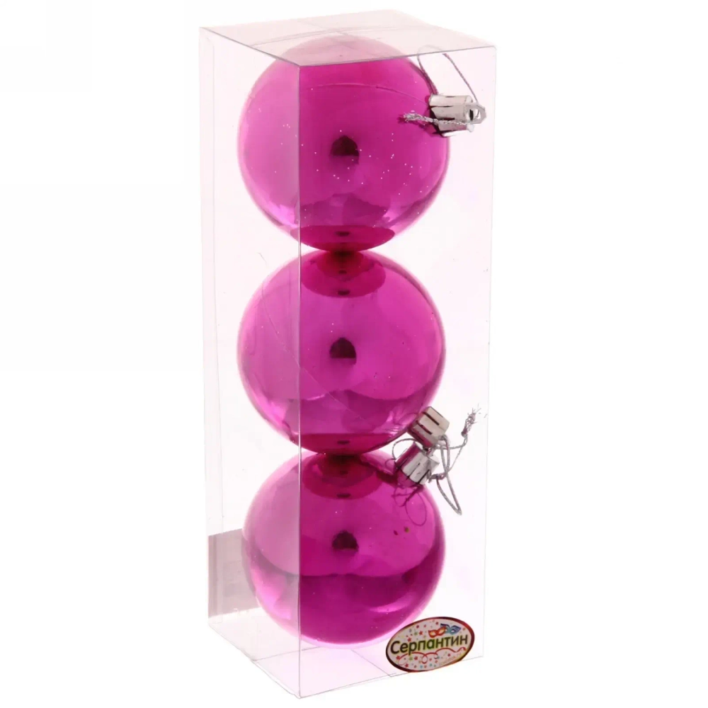 Новогодние шары 7 см (набор 3 шт) «Глянец», розовый