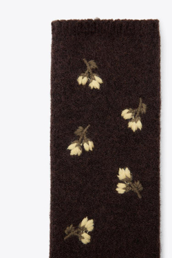 ZARA ТРИКОТАЖНЫЕ МИТЕНКИ С ЦВЕТОЧНОЙ ВЫШИВКОЙ, КОРИЧНЕВЫЙ