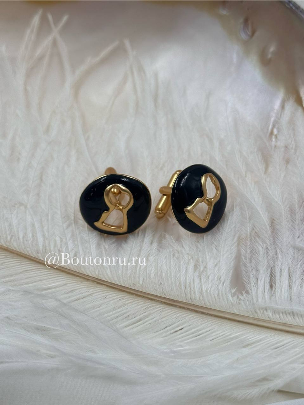 Запонки "Замочная скважина" черная эмаль Скиап. (пара)