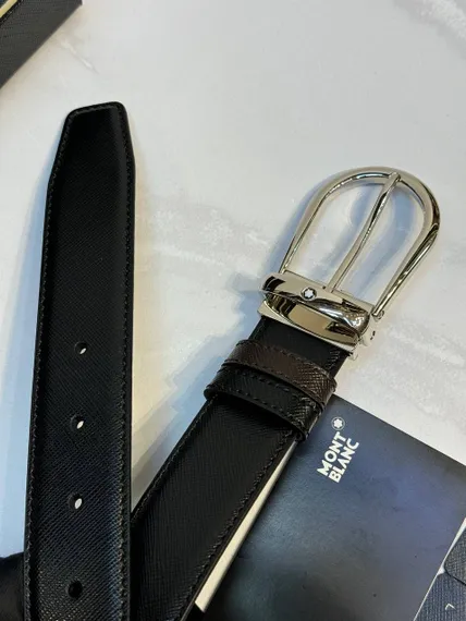 Двусторонний ремень Montblanc из кожи черного цвета 35мм