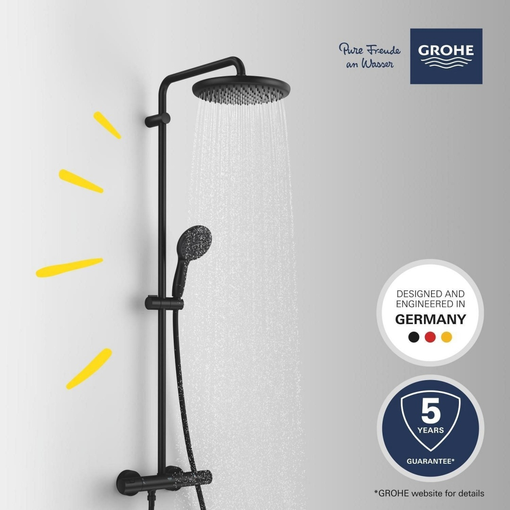 Душевая система GROHE Tempesta System 250 с термостатом для настенного монтажа, матовый черный (266702431)