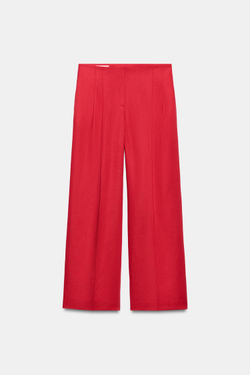 ZARA БРЮКИ ПРЯМОГО КРОЯ ИЗ ЛЬНА, КРАСНЫЙ