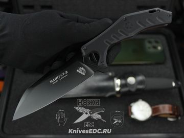 Складной нож НОКС Мангуст-2 336-708406 (Black Red) c клинком из стали D2, рукоять G10