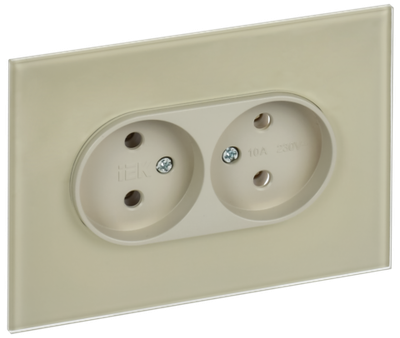 SKANDY Розетка 2-местная без заземления без защитных шторок для плоской вилки 10А SK-R03B стекло бежевый IEK