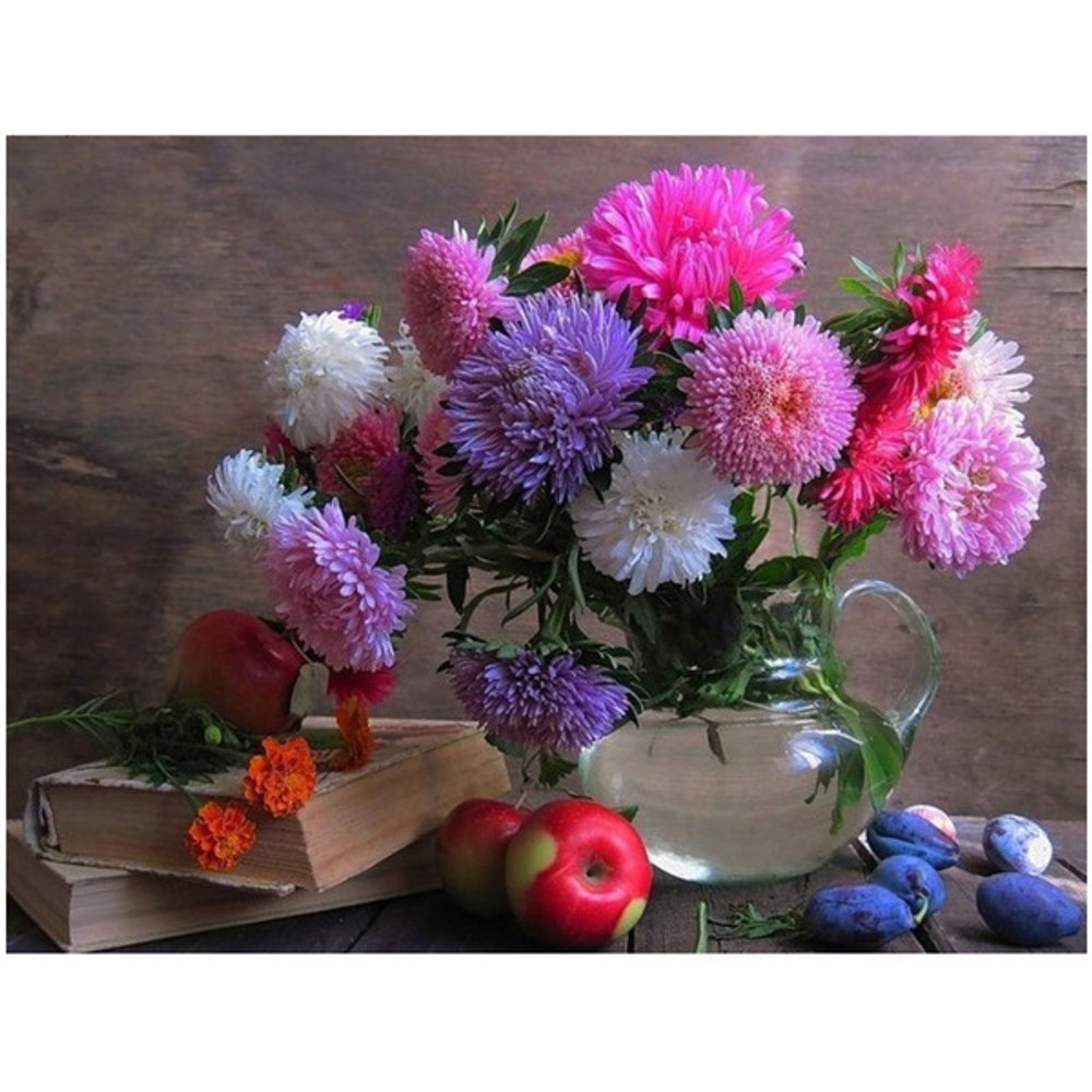 Алмазная мозаика на подрамнике с полным заполнением «МИР ЯРКИХ КРАСОК», герберы и сирень, 30*40см