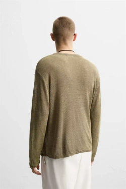 ZARA СВИТЕР RELAXED FIT ИЗ ПОЛУПРОЗРАЧНОЙ ТКАНИ, ХАКИ