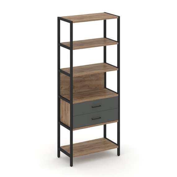 Shelf System Односекционный стеллаж пятиярусный с ящиками SN.STM-512 Дуб Табак/Антрацит/Металл Черны