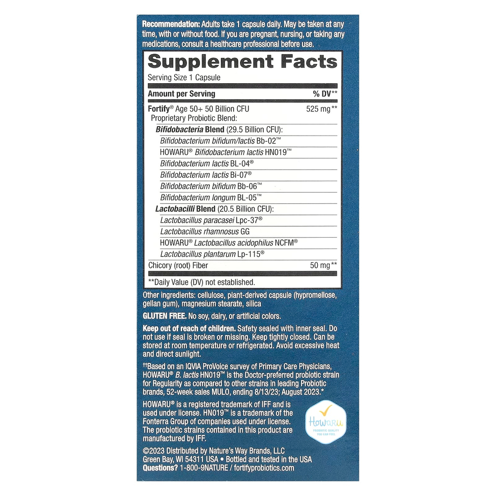Nature's Way, Fortify®, пробиотик, для взрослых старше 50 лет, 50 млрд, 30 капсул с отсроченным высвобождением