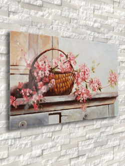 Картина на стекле "Ветка цветущей сакуры" Декор для дома, подарок