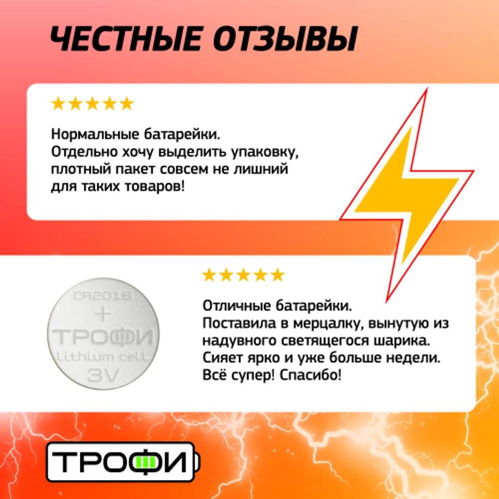 Батарейки Трофи CR2016-5BL ENERGY POWER Lithium