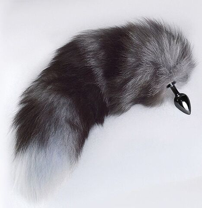 Хромированная анальная пробка с пушистым хвостом (Цвет: серебристый)