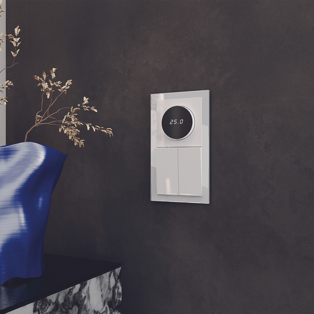 Терморегулятор электронный VOLTUM S70 с индикацией и датчиком, для теплого пола, (белый глянцевый)