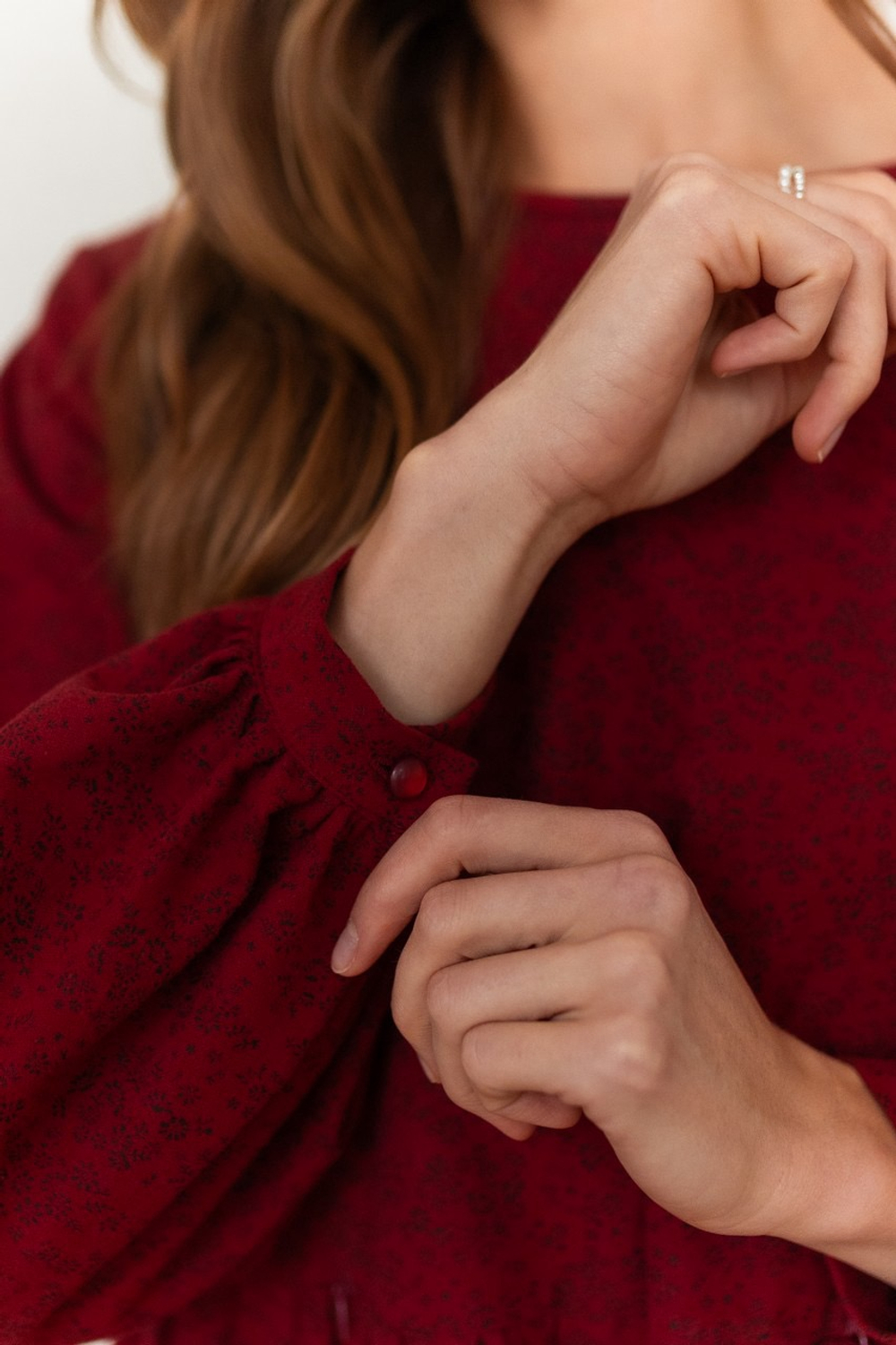 Платье Аврора из фланели для беременных и кормящих, Вишневый с цветами