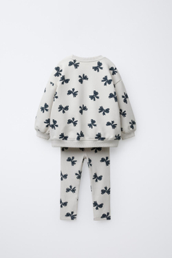 ZARA КОМПЛЕКТ ДЛЯ БЕГА, ТОЛСТОВКА И ЛЕГГИНСЫ В РУБЧИК С ПРИНТОМ, ЖЕМЧУЖНО-СЕРЫЙ