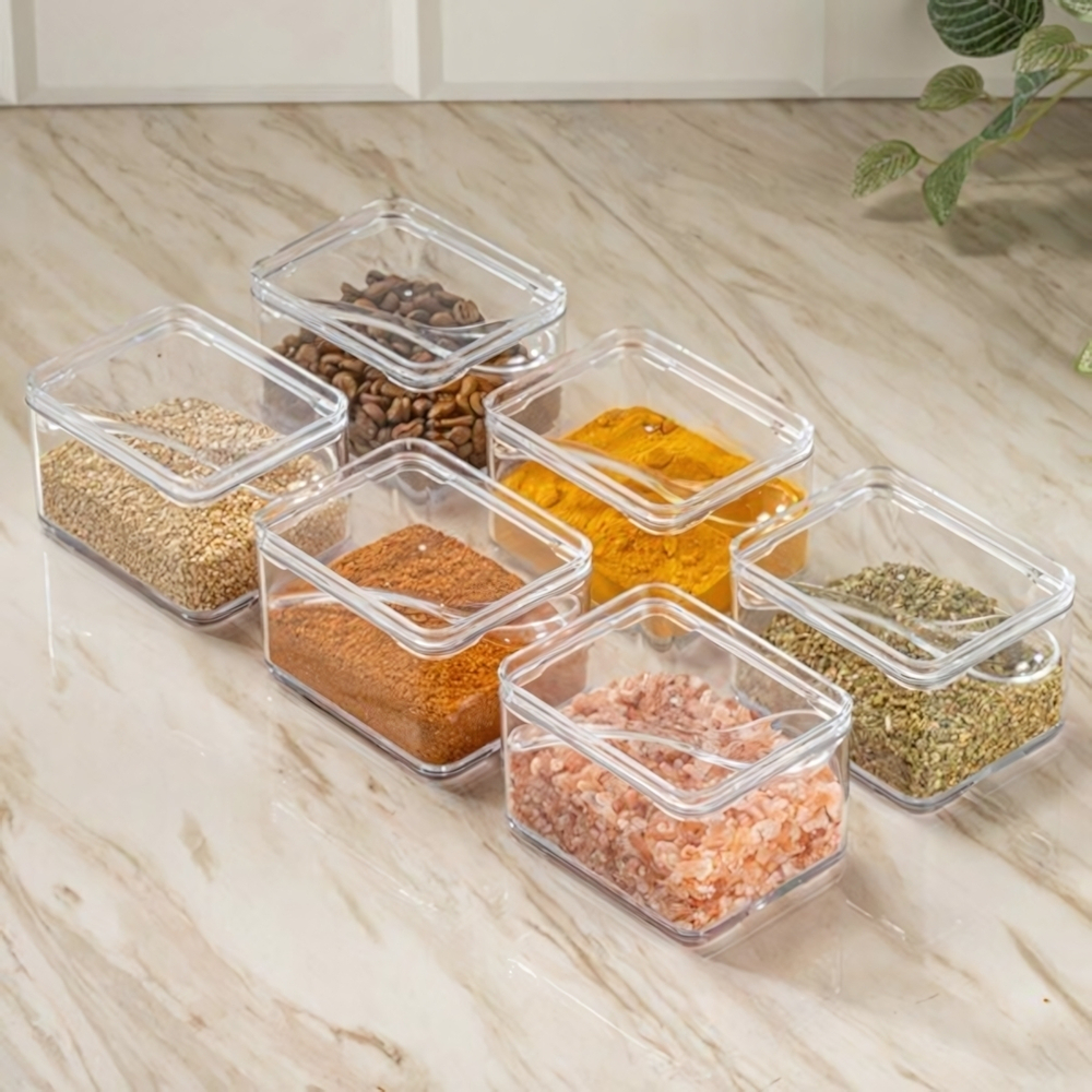 Набор для специй 6 прозрачных контейнеров с крышкой и ложкой в индивидуальной упаковке 30304