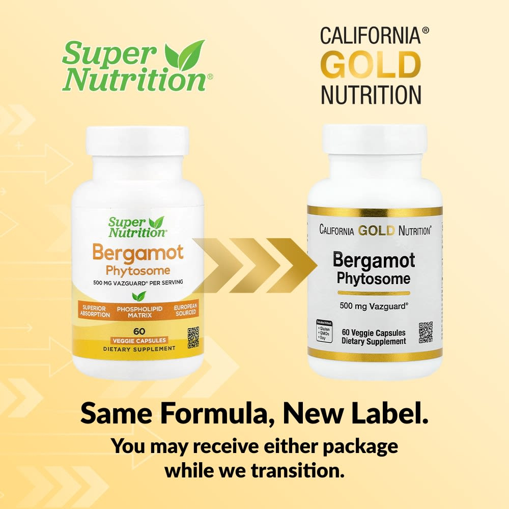 California Gold Nutrition, Bergamot Phytosome, фитосома бергамота с экстрактом бергамота, 500 мг, 60 растительных капсул