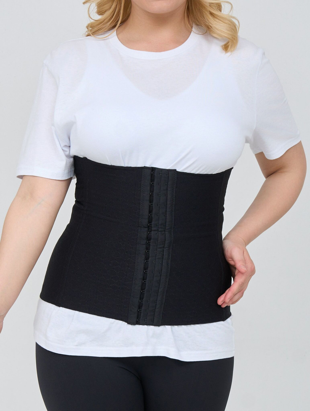 Утягивающий пояс-корсет с рисунком в виде сот (Размер: L) (Цвет: черный)
